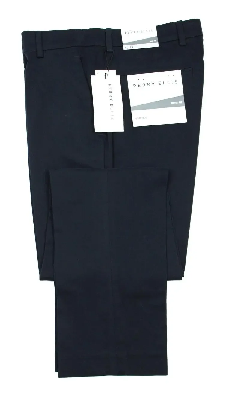 Perry Ellis Portfolio Pants Mens 30x29 Dark Sapphire Slim Fit Stretch Chino